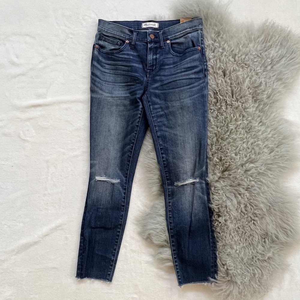 Madewell Skinny Jeans W/ Knee Slits and Frayed Hem